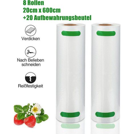8x Vakuumrollen Vakuumbeutel 20 x 600 cm Vakuumfolie Vakuumierfolie Vakuumier +20x Beutel