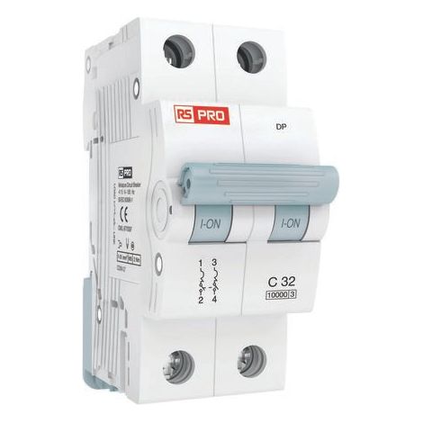Disjoncteur RS PRO 2P, 4A, pouvoir de coupure 6 kA, montage rail DIN ( Prix pour 1 )