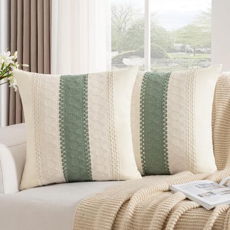 Lot de 2 Housse de coussin, Coton épais, Polyester, 40x40 cm, Design macramé, Fermeture éclair dissimulée, Salon Chambre