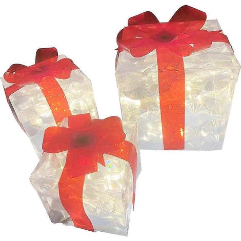 Décorations de Noël Boîte cadeau de Noël transparente Boîte cadeau de Noël pliable en 3 pièces Boîte cadeau de Noël lumineuse Lanterne de Noël Guirlande festive (1/5)