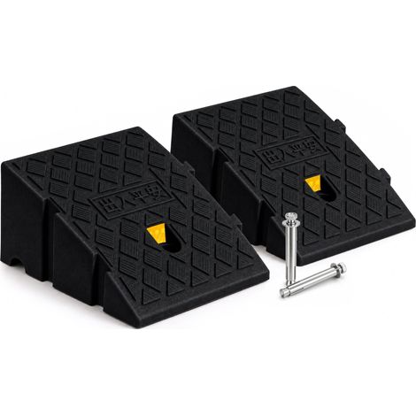 VOUNOT® Juego de 2 Rampas para Bordillos Portátil Rampa de Acceso para Coche Antideslizante Rampa Umbral para Aceras con Pernos Fijación 25x27x13cm Negro (1/5)