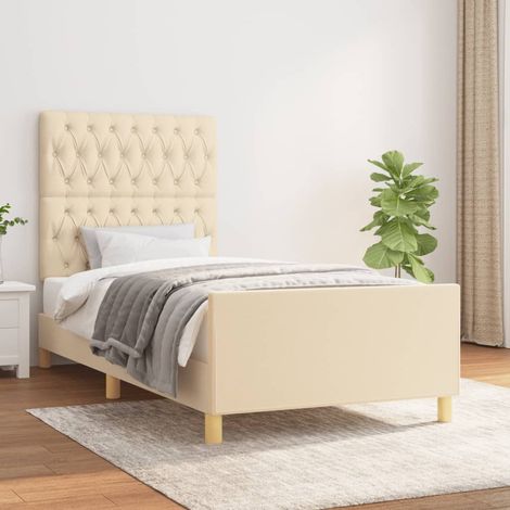 Cadre de lit sans matelas crème 90x190 cm tissu (1/5)