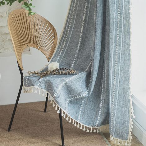 Rideau Bohème Vintage 132x214cm - Semi-Occultant - Pompons et Broderies (1/5)