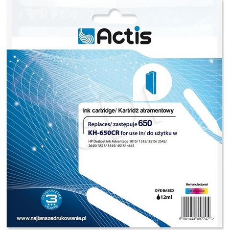 Actis Tinta KH-650CR (reemplazo HP 650 CZ102AE Estándar 9 ml color)