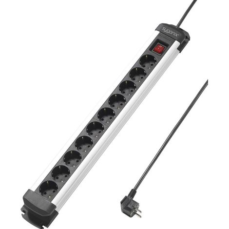 Sygonix SY-4538266 Multipresa con interruttore 10 scomparti Nero, Argento Schuko 1 pz. (1/5)