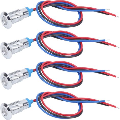 Lot de 4 voyants LED métalliques à cathode commune, composants de contrôle industriel, 8 mm, 12-24 V, rouge et bleu (1/5)