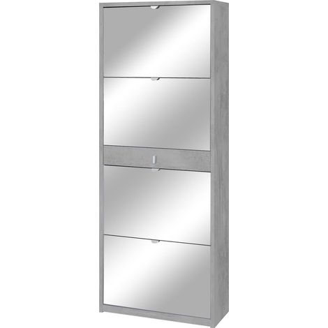 Scarpiera 4 Ante con Specchio 1 Cassetto 63x164x29 cm Cemento (1/2)