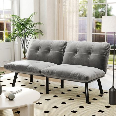 Canapé convertible lit 2 places-gris moderne-futon pliable-gain de place-lit d'appoint 160x55-102x45-78(cm) (1/5)