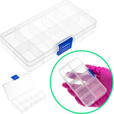 Organizador de 10 compartimentos, caja contenedora de 128 x 66 x 22 mm para objetos pequeños. (1/4)