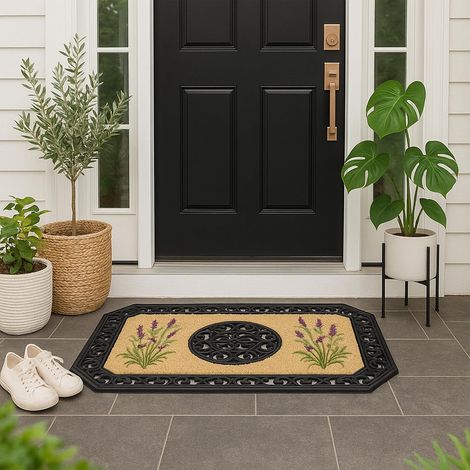 Paillasson - Tapis de propreté - Tapis de Porte intérieur - Tapis d'entrée pour l'extérieur Couvert - Tapis Coco avec Bord en Caoutchouc - Beige Lavande, 45x75 cm (1/5)