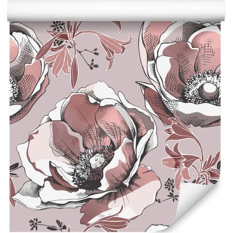 Bellissima carta da parati con anemoni per soggiorno e camera da letto, 50x1000 cm (1/5)