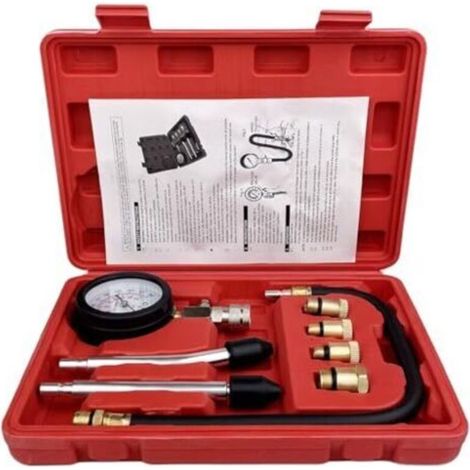 Compression Tester, Engines Compression Tester, 0-21 Bar, 0-300 Psi with 4 M10 M12 M14 M18 Adapters, Pressure Gauge Tool Kit with Plastic Case for Gasoline and Diesel Engines (1/5)