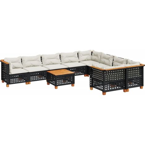 vidaXL Set Divani da Giardino 10pz con Cuscini in Polyrattan Nero (1/5)