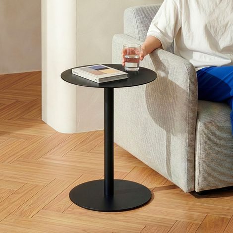 Tavolino Laterale da Divano Nastätten Metallo Piano Rotondo - Nero opaco [en.casa] (1/5)
