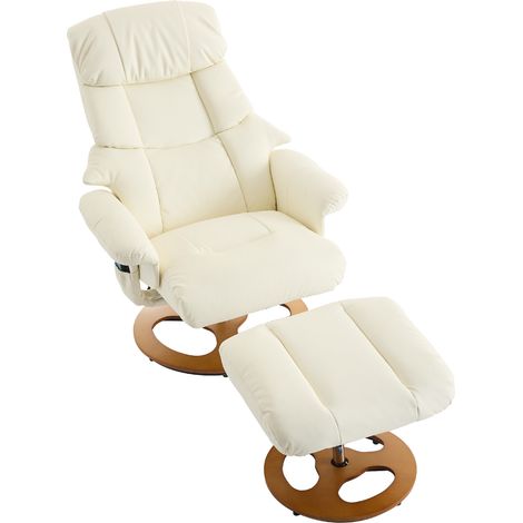 025 Fauteuil relax confortable avec fonction massage et chaleur, fonction inclinable, repose-pieds et pivot à 360°, tissu PU blanc. SKU d'origine W2087P294006