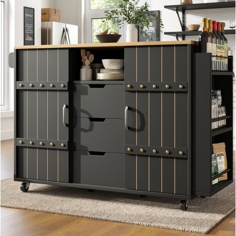 Isola cucina 110x42x90 cm in MDF nero, estensibile per sala da pranzo FloraGrace (1/5)