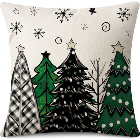 Lot de 4 Housses Coussin Noel,Gris et vert foncé Housse de Coussin Nol 45x45 Cm,Lin Housse Coussin Noel à Nud Papillon Motif (1/5)