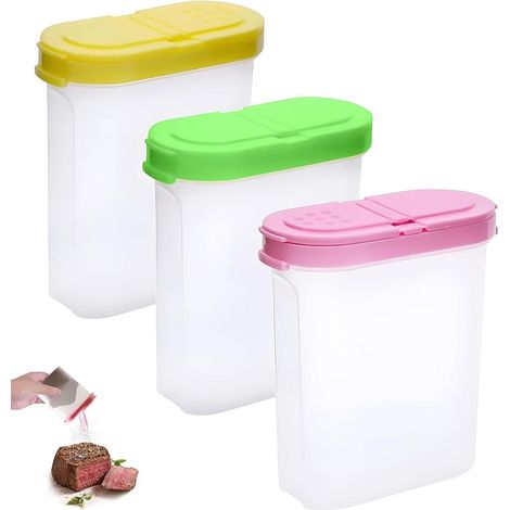 3-Piece Spice Jars, Plastic Spice Boxes, Transparent Spice Jars, Square Spice Organizer with 2 Lids, for Storing Condiments, Salt, Sugar and Pepper (1/5)