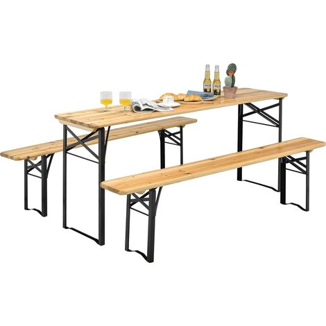 Ensemble Table de Camping 3 pièces avec 2 bancs - Cadre en métal - Table de Pique-Nique - Table à bière pour terrasse et Jardin - 178 x 46 x 76 cm (1/5)