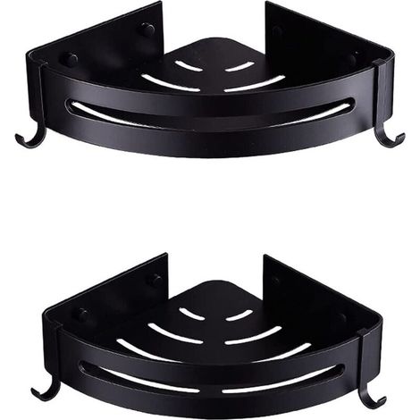 Tablette de douche,2 tablette de douche, tablette d'angle, sans perçage (noir),