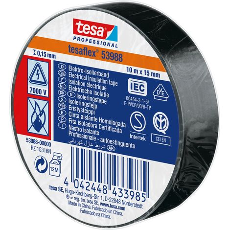 RUBAN D'ISOLATION ELECTRIQUE 53988 10 M X 15 MM NOIR - TESA - 53988-00000-01 (1/2)