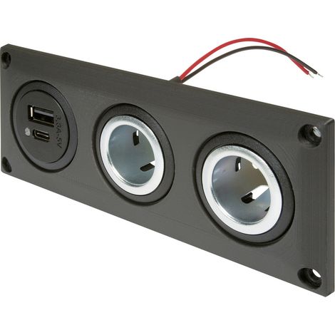 ProCar Einbausteckdose mit USB-C/A Doppelsteckdose + 2 Powersteckdosen Belastbarkeit Strom max.=20 A (1/2)