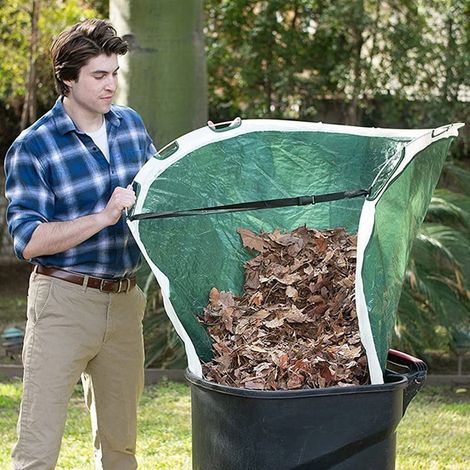 Leaf Collector - 95 Gallons Foldable Garden Waste Dustpan - Outdoor Yard Cleanup Tool - Reusable PE+Steel Ring - Dark Green (1/4)