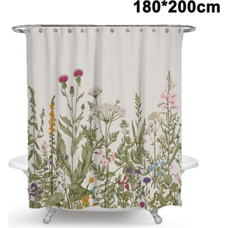 Rideaux de douche anti-moisissure, anti-bactérien, tissu de polyester de rideau de baignoire lavable avec 12 anneaux de rideau de douche 180cm × 200cm