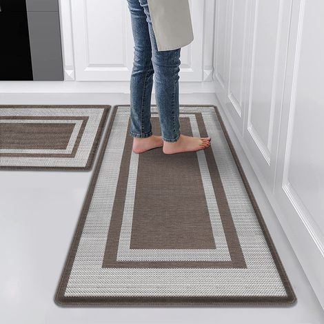 New imitation Teslin entryway long strip rug, oil-absorbing, stain-resistant, non-slip mat, suitable for kitchens and home use - imitation Teslin texture, brown - 70441.0cm
