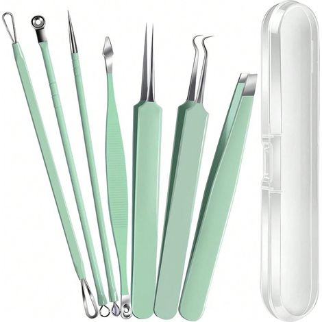 Kit d'extraction de points noirs, pinces à poils incarnés, extracteur professionnel, outils de retrait de comédons, outils de soin du visage (1/4)