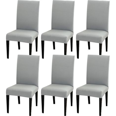 Stuhlhussen 6er Set Stretch für Esszimmerstühle, abnehmbar, waschbar, hellgrau (1/5)