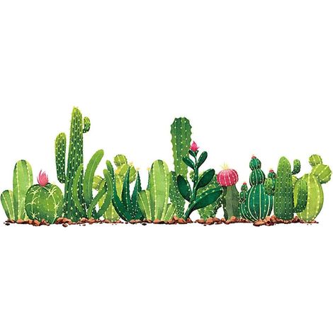 Sticker Mural Cactus Décoratif Vert Feuilles Naturelles, Autocollant Mural 3D Amovible, pour Décoration Salon Moderne et Chambre Ado, Papier Peint Végétal Intérieur (1/5)