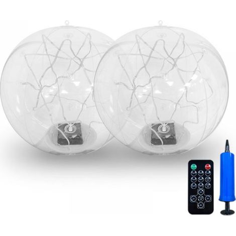 2 boules solaires flottantes IP68 Ø35 cm - Lumière blanche chaude, étanches, pour piscine, jardin, plage