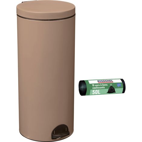 Rossignol – Poubelle à pédale 30L ronde avec seau amovible – Lot de 10 sacs poubelle 50L recyclables – Fabrication française – Garantie 10 ans (1/5)