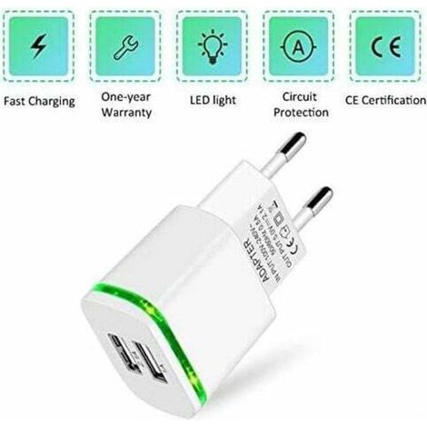Chargeur Prise USB Secteur, 2-Pack 2.1A 5V 2 Ports Adaptateur Alimentation Universel LED Replacement for iPhone 11 XR X XS Max 8 7 6 6S Plus 5S, Samsung Galaxy/Note, Pad, Xiaomi Telephone (1/3)