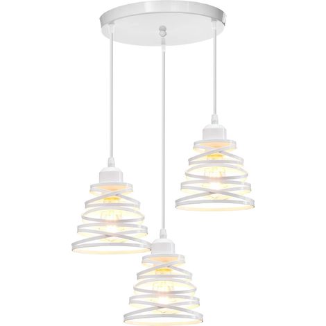 GROOFOO 3 Lumières Suspension Luminaire Rétro Créatif Lustre Plafonnier de Design à Spirale en Cascade Vintage Métal E27 Lampe Suspension Industrielle pour Salon Salle à Manger,15cm (3 Lampes Blanc A)