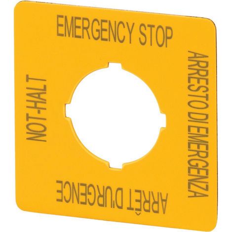 Eaton Rótulo, PARADA DE EMERGENCIA, A x A = 50 x 50 mm, amarillo, DE, EN, FR, IT, 121373