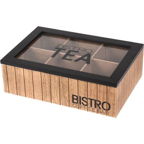 Well Home Scatola da Tè con 6 Scomparti Design Bistrot in MDF con Coperchio in Vetro 24x16.5x7.5cm (1/4)