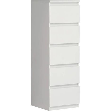 Chiffonnier 5 tiroirs blanc mat – Hauteur 128 cm – Compact et élégant – Fabrication européenne – Meubletmoi