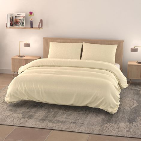 Parure Housse de Couette Effet Water Washed, Crème, Double (1/4)