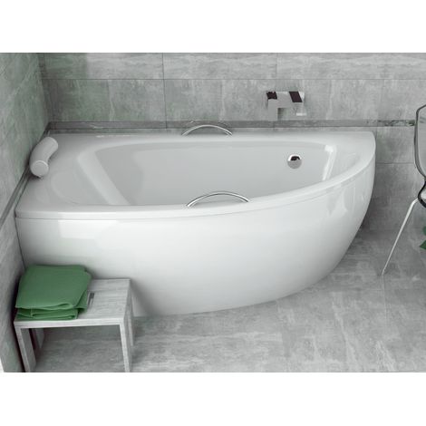 Baignoire Bain d'angle 150x70 Gauche avec tablier en acrylique, Siphon de bain et pieds (support) - Set 4en1 - Fabriqué en UE - BADLAND MILENA