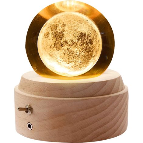 Boîte à Musique Boule de Cristal, Rotation à 360°, Socle en Bois, Lueur la Nuit avec Projection, Fête d'Anniversaire Saint Valentin Noël Fête des Mères (1/5)