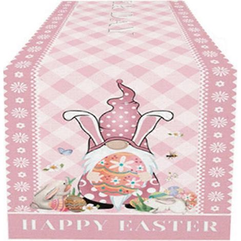 Chemin de table imprimé gnome de Pâques, nappe en coton et lin, décoration pour fête à la maison (1/5)
