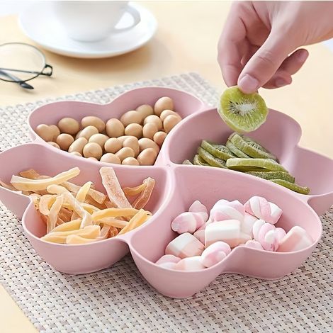 Piatto da frutta a forma di cuore con 4 scomparti, in plastica riutilizzabile, ideale per feste. (1/5)