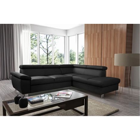 Canapé d'angle en cuir italien de luxe 5 places LUTECE noir, angle droit (1/5)