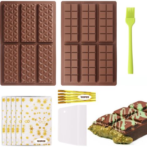Paquet De 4 Moule Tablette Chocolat,Ensemble De Moule Chocolat,Livré Avec Spatule,Pinceau En Silicone Et Sachet,Moule à Chocolat Pour PralinéS Au Chocolat,Silicone Alimentaire (1/5)