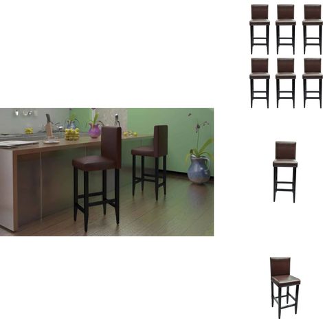 Barshocker 6 Stk. Braun Kunstleder - Barschuhle - Küchenbarhocker - Esszimmerstühle - Hochstuhl - Designerbarhocker (1/5)