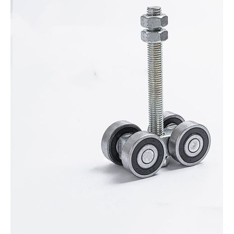 Ensemble de Chariots à Roue pour Porte Coulissante Galets en Fer Galvanisé Antirouille Capacité 50 Kg Format Compact Blanc Adapté aux Profilés Hauts et Usage Extérieur (1/2)