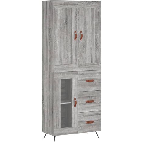 Buffet bahut commode armoire meuble de rangement organisateur cuisine salle de séjour salon haut sonoma 69,5 x 34 x 180 cm bois d'ingénierie gris