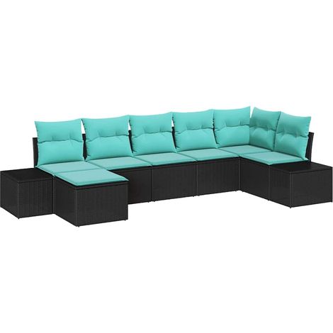 Garden Sofa Set 7 pcs Black and Turquoise Poly Rattan vidaXL (1/5)
